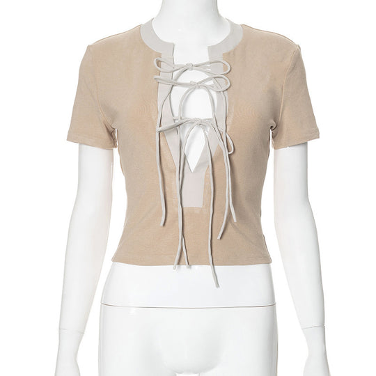 Damen elegantes Crop-Top mit raffiniertem Schnürdesign EB