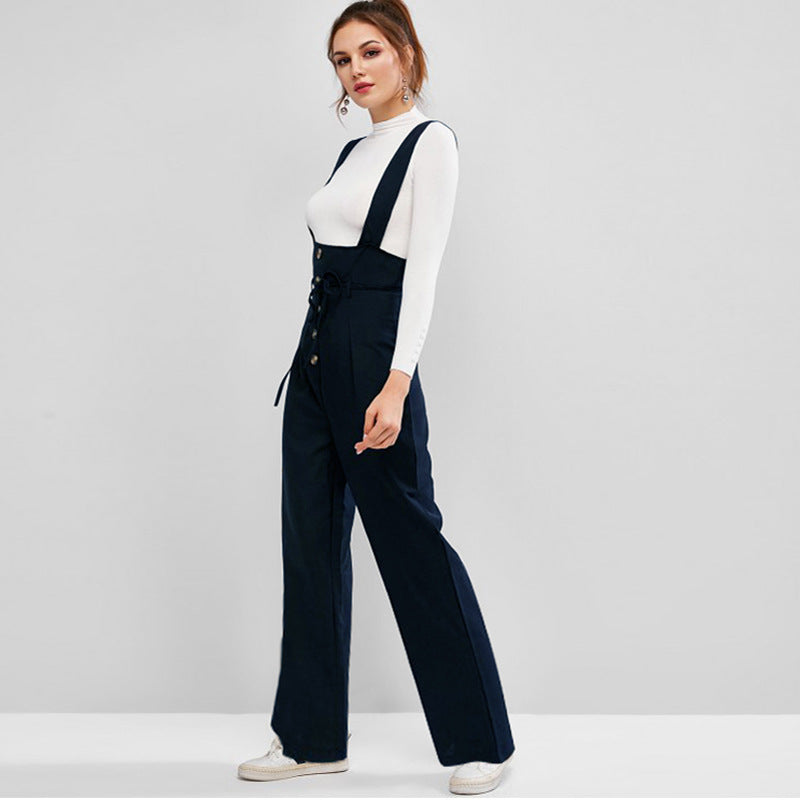 Damen Hochwertiger Jumpsuit mit blickdichten Trägern und Knopfdetail EB