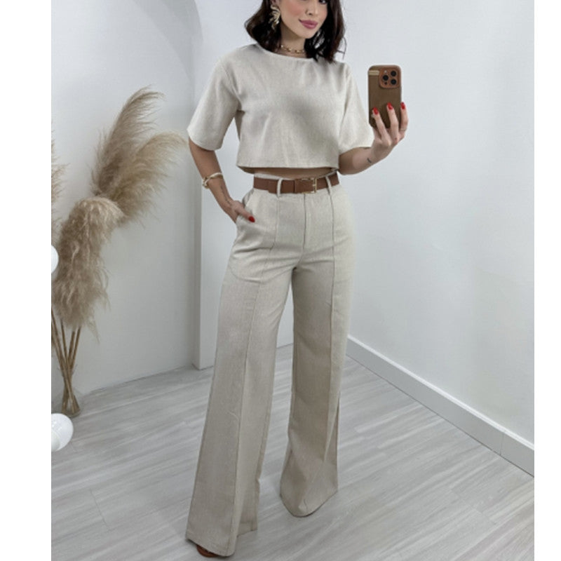 Damen Modisches Crop-Top mit weiter Hose EB