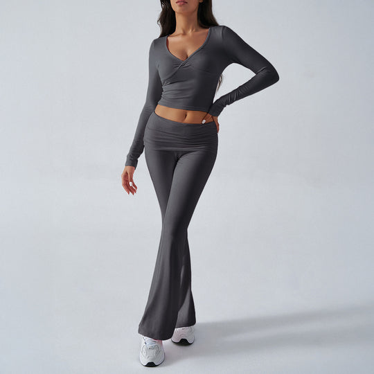 Damen nan figurbetonte Yoga-Set mit hoher Taille und V-Ausschnitt EB