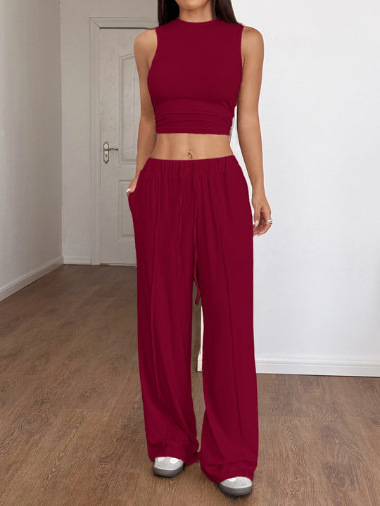 Damen Lounge-Set mit ärmellosem Oberteil und weiten Hosen EB