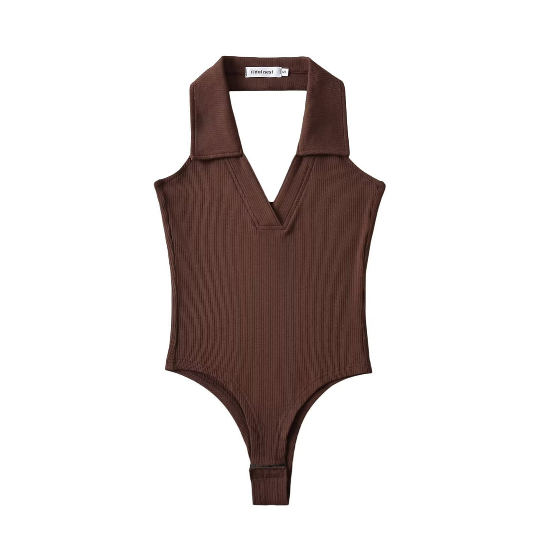 Damen figurbetontes Bodysuit mit modischem Kragen EB