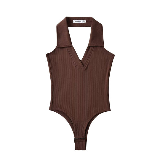 Damen figurbetontes Bodysuit mit modischem Kragen EB