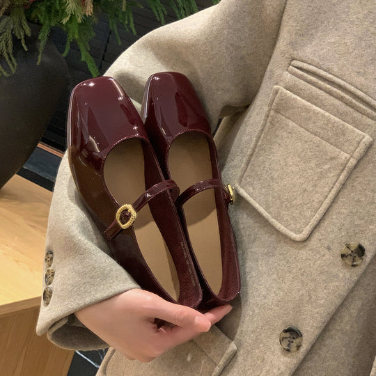 Damen Elegante Mary Jane Ballerinas mit modischem Riemchen und hochwertiger Leder-Oberfläche EB