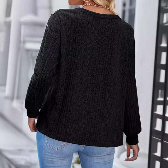 Damen Stylisches Strickoberteil mit überschnittenen Schultern und Knopfdetails EB