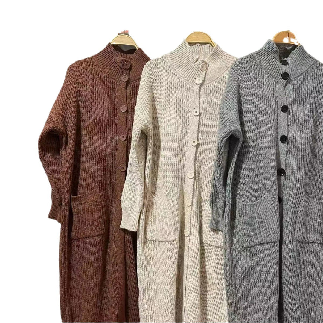 Damen Grobstrick-Cardigan mit großzügigen Taschen und modernem Button-Design EB