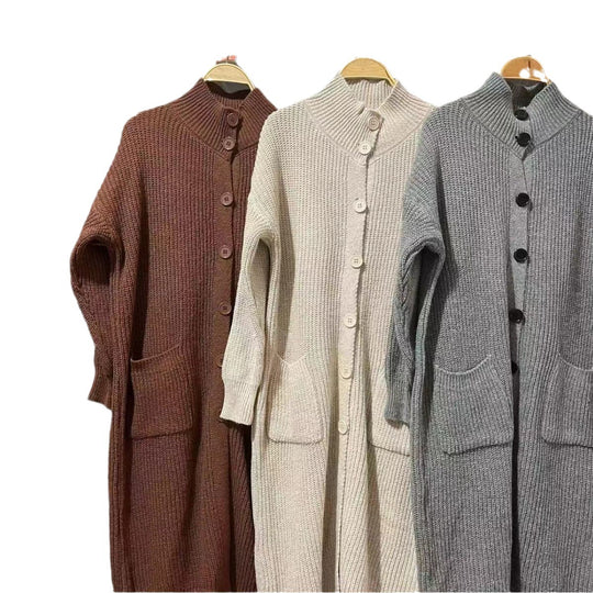 Damen Grobstrick-Cardigan mit großzügigen Taschen und modernem Button-Design EB