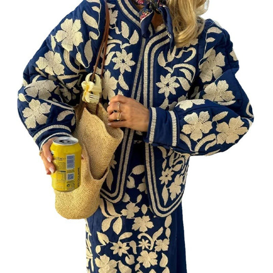 Damen Bestickte Baumwolljacke mit floralem Design und weichem Futter EB