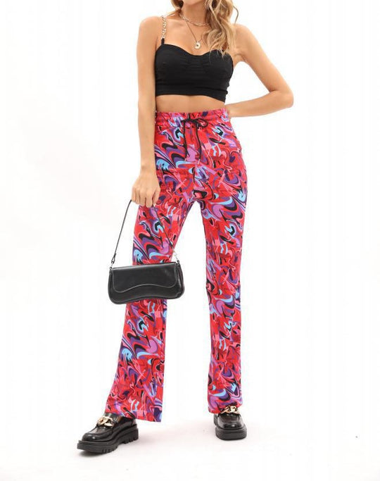 Damen weite Palazzo-Hose mit modischem Wellenmuster und elastischem Bund EB