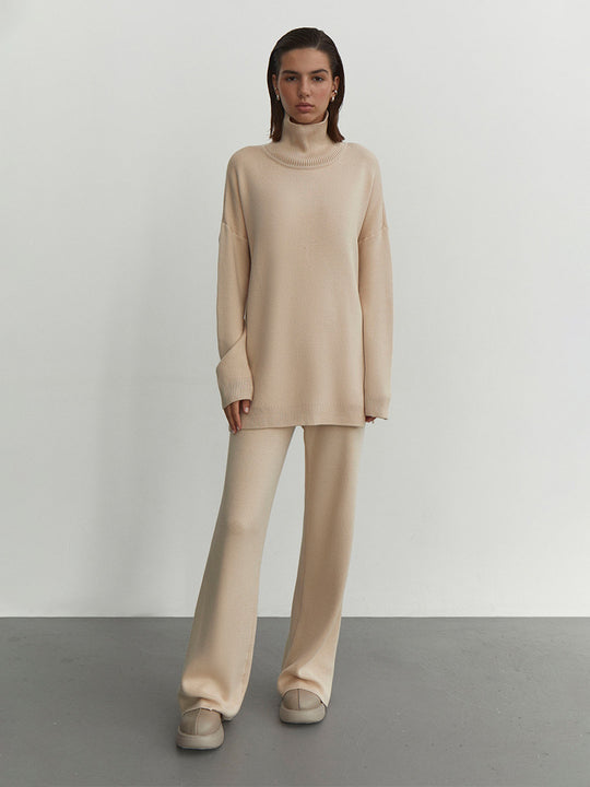 Damen Modisches Strickensemble mit hohem Kragen und weitem Schnitt EB