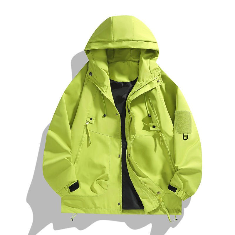 Herren atmungsaktive Utility-Kapuzenjacke mit verdecktem Reißverschluss, Multi-Taschen und verstellbaren Ärmelabschlüssen EB