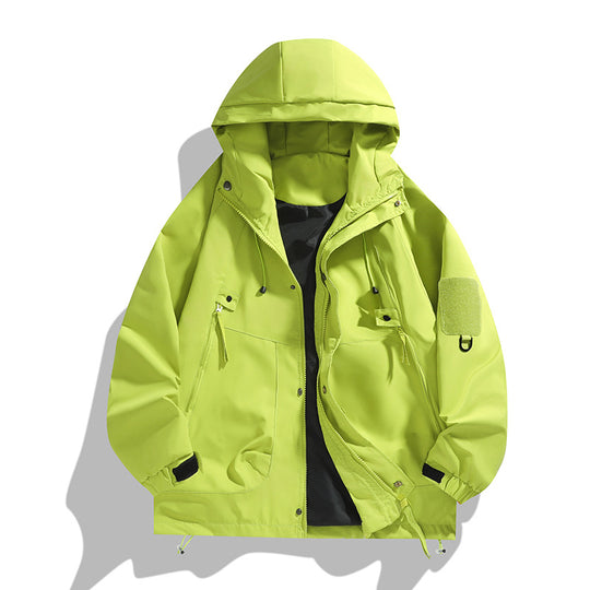 Herren atmungsaktive Utility-Kapuzenjacke mit verdecktem Reißverschluss, Multi-Taschen und verstellbaren Ärmelabschlüssen EB
