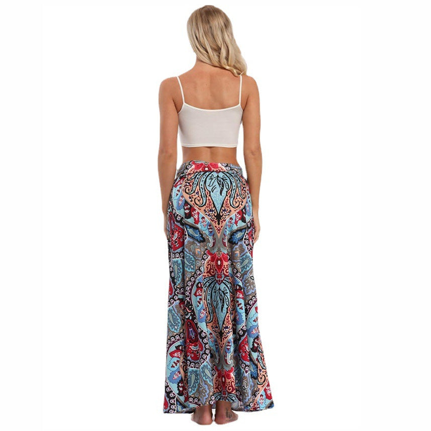 Damen nan Maxirock mit Elastikbund und Eingrifftaschen im Boho-Muster EB