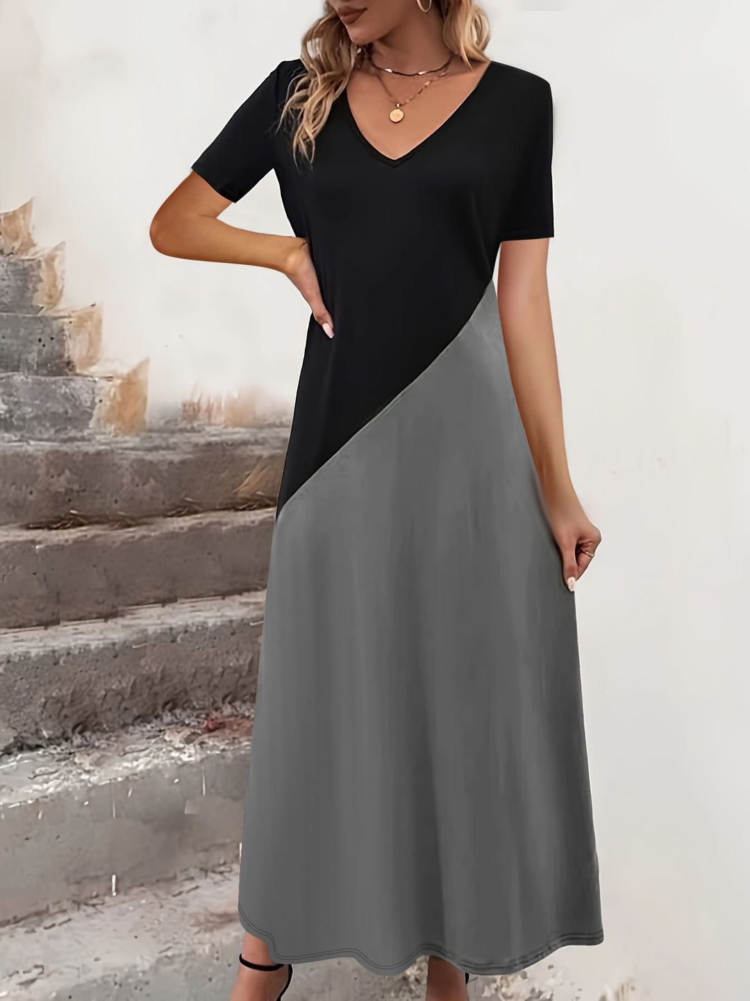 Maxikleid mit Farbblock für Damen EB