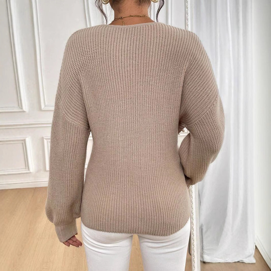 Damen offener Strickpullover mit Perlendetails EB
