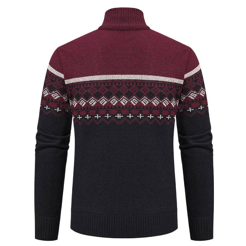 Herren Strickjacke mit Stehkragen und Norweger-Muster EB