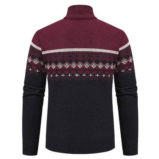 Herren Strickjacke mit Stehkragen und Norweger-Muster EB