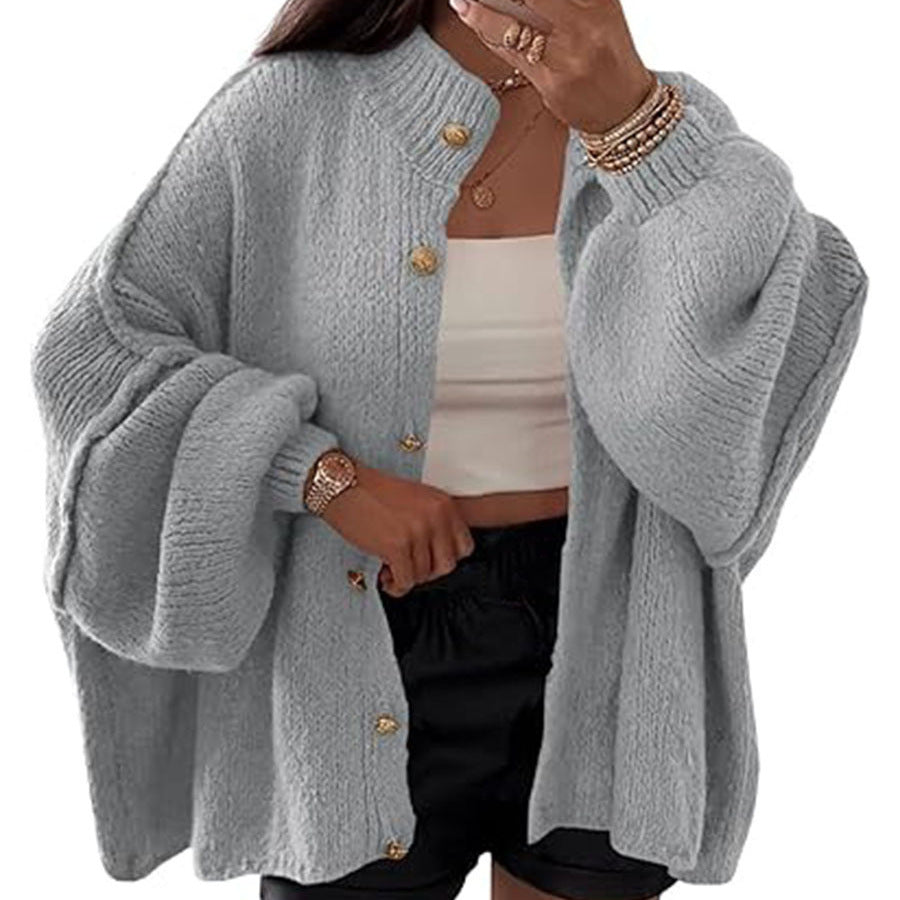 Damen Flauschige Strickjacke mit überschnittenen Schultern EB