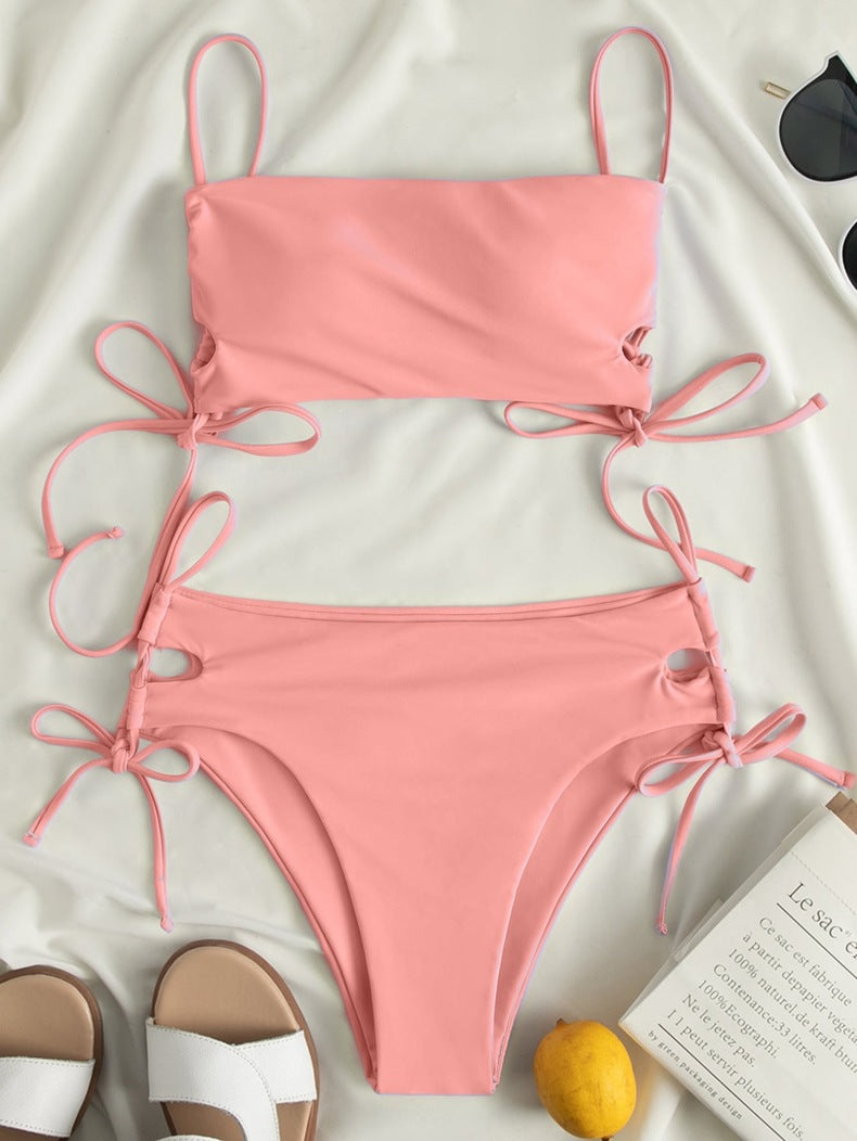 Damen Zweiteiler Bikini Set mit modischen Schnürdetails EB