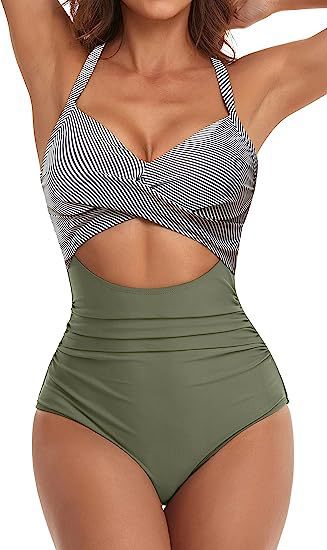 Damen Cut-Out Badeanzug mit Kreuzgurt EB