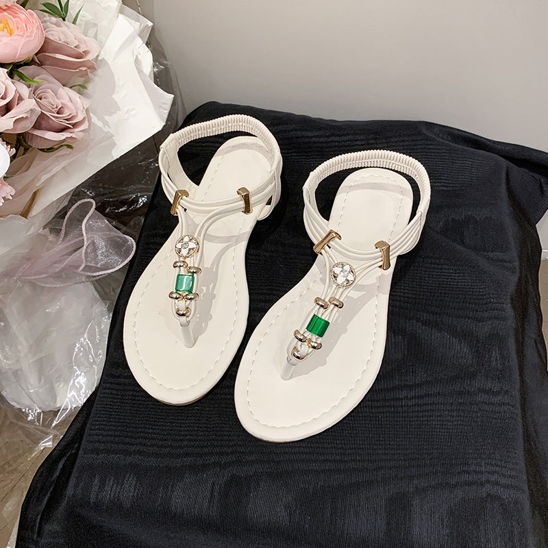 Damen elegante Zehentrenner-Sandalen mit funkelndem Strass EB