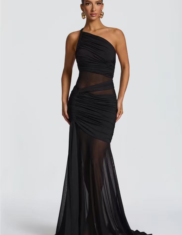 Damen elegantes asymmetrisches Abendkleid mit raffinierten Rüschendetails EB