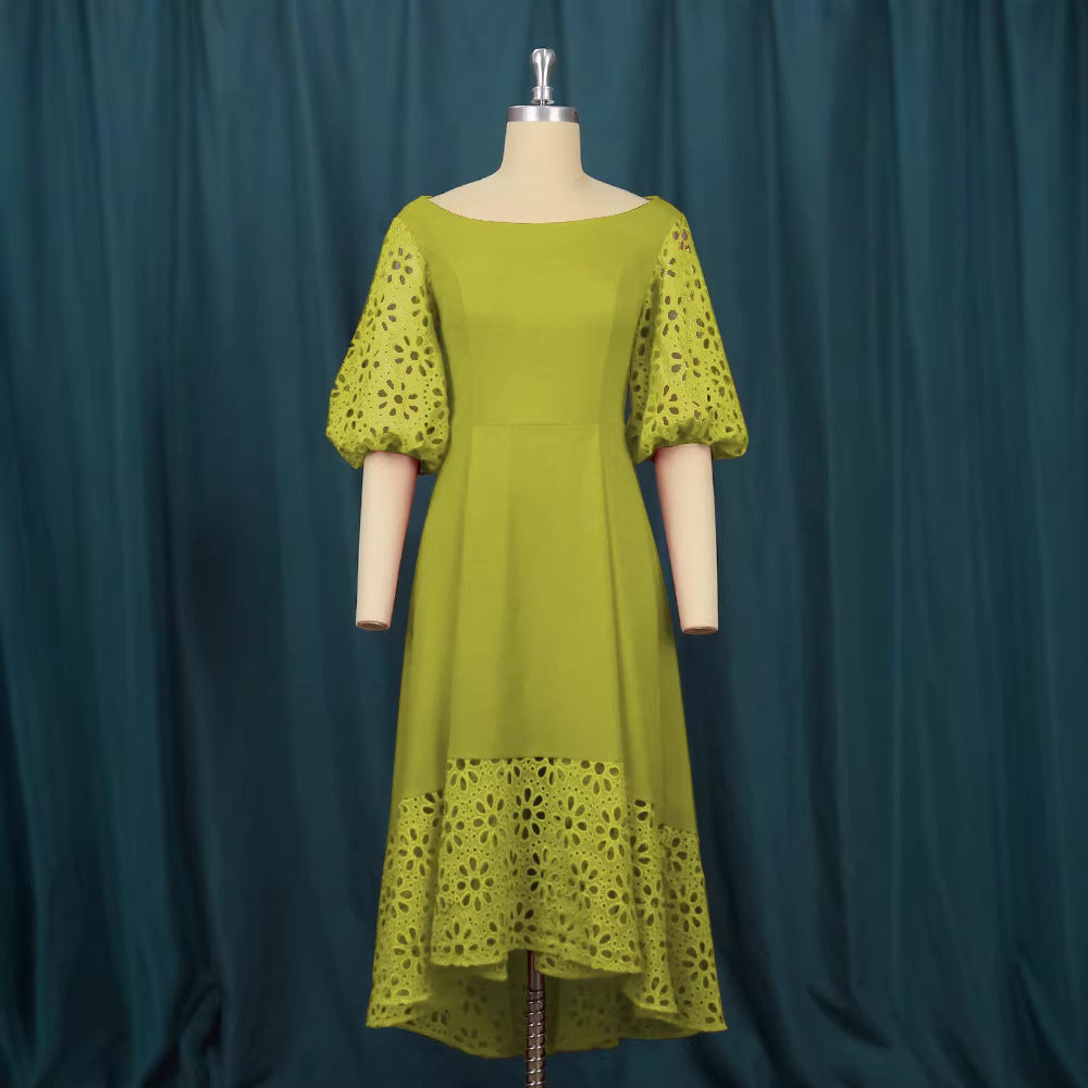 Damen Midi-Kleid mit eleganten Lochmuster-Details EB