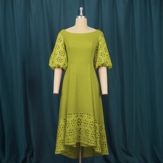Damen Midi-Kleid mit eleganten Lochmuster-Details EB