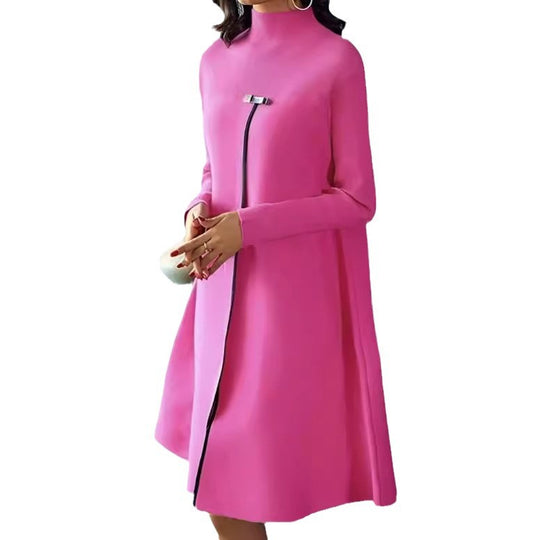 Damen modisches Kleid mit asymmetrischem Schnitt und hohem Kragen EB