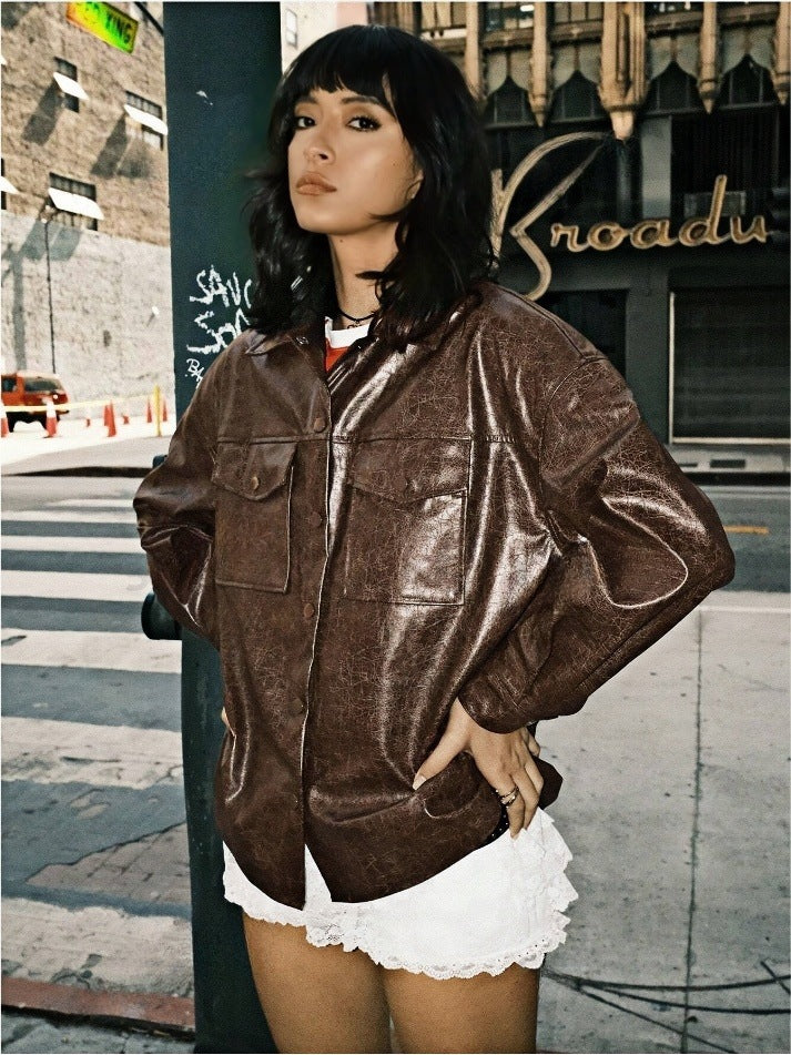 Damen Kunstleder Overshirt EB