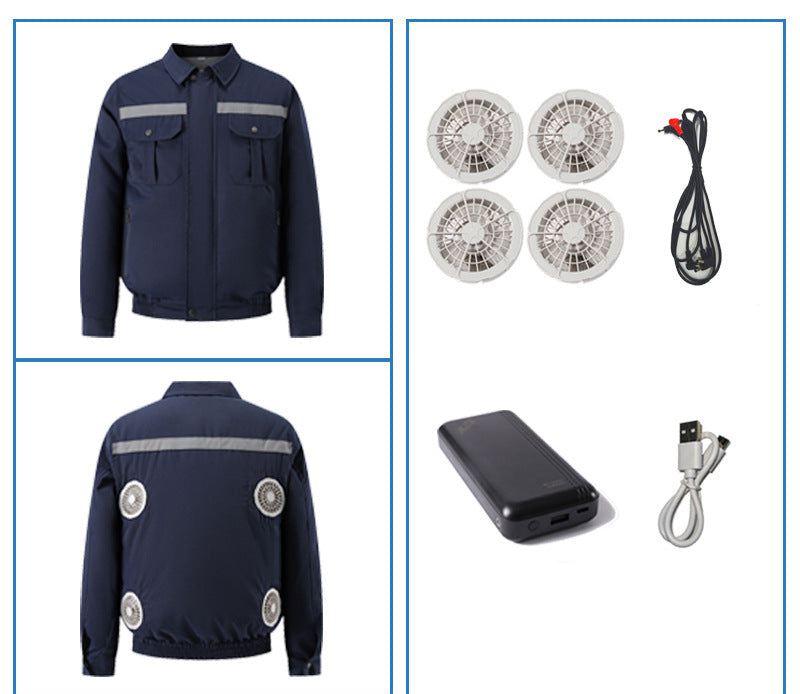 Unisex nan Arbeitskühljacke mit vier integrierten USB-Lüftern, verstellbarem Bund und atmungsaktivem Material R&B
