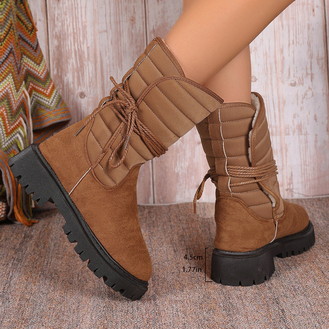 Damen gefütterte Schnürstiefel mit modischem Rüschendesign und rutschfester Sohle EB