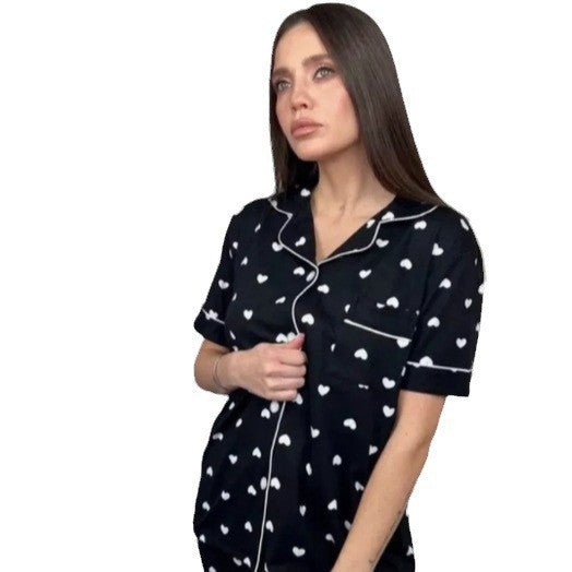 Damen Pyjama-Set mit Herzmotiv und bequemen Shorts EB