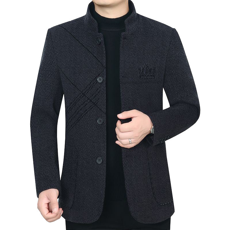 Herren Stehkragen-Mantel aus strukturierter Wollmischung mit schmaler Silhouette EB