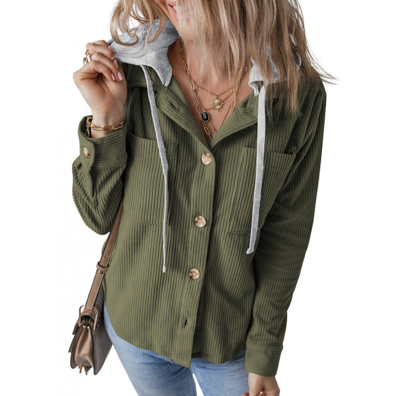 Damen lässige Hemdjacket mit Kapuze und seitlichen Taschen EB