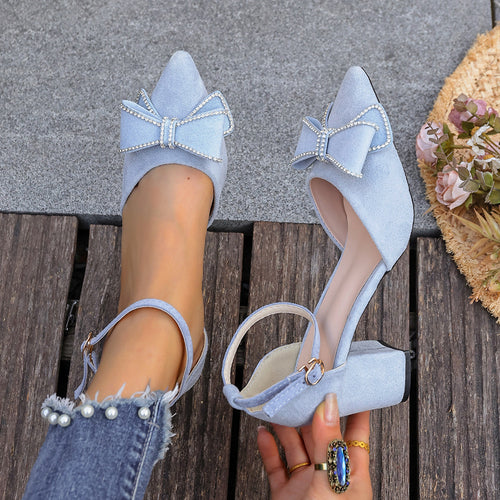 Damen Slingback-Pumps mit funkelndem Schleifenakzent und stabilem Blockabsatz EB
