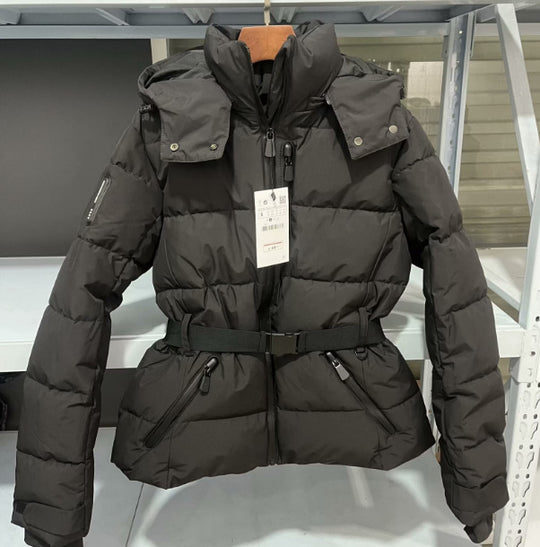 Damen warme Steppjacke mit abnehmbarer Kapuze und Taillengürtel EB