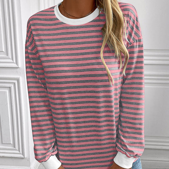Damen gestreifter Langarm-Pullover mit lässigem Schnitt EB