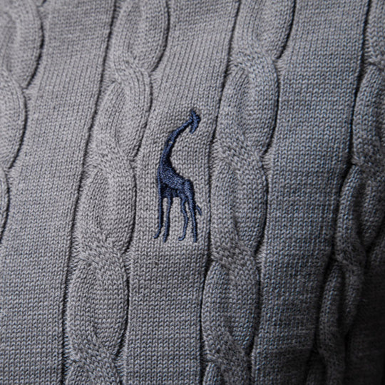 Herren Strickpullover mit Zopfmuster und Rundhalsausschnitt EB