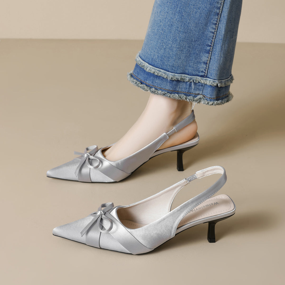 Damen Slingback-Pumps mit eleganter Schleife und modischem Spitzendesign EB