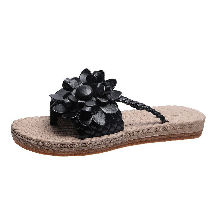 Damen Blumenschmuck Zehentrenner-Sandaletten mit rutschfester Sohle und geflochtenem Design EB