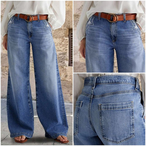 Damen Weit geschnittene Jeanshose im eleganten Stil EB