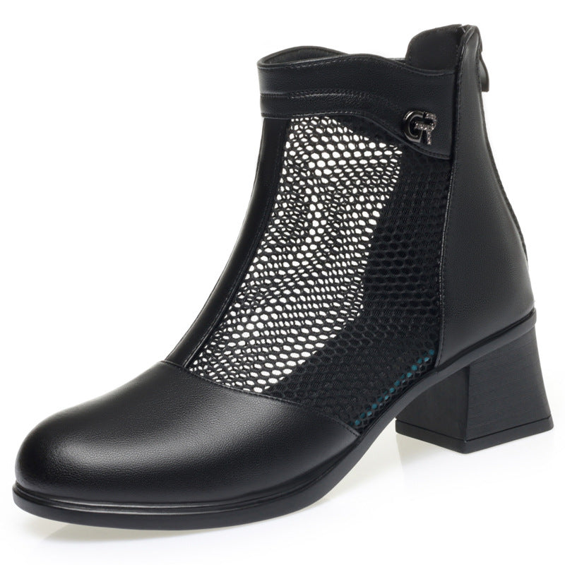Damen Trendige Stiefeletten mit durchlässigem Netzdesign und komfortablem Blockabsatz EB