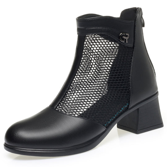 Damen Trendige Stiefeletten mit durchlässigem Netzdesign und komfortablem Blockabsatz EB