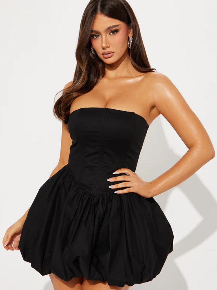 Damen Trägerloses Babydoll-Kleid mit voluminösem Saum EB