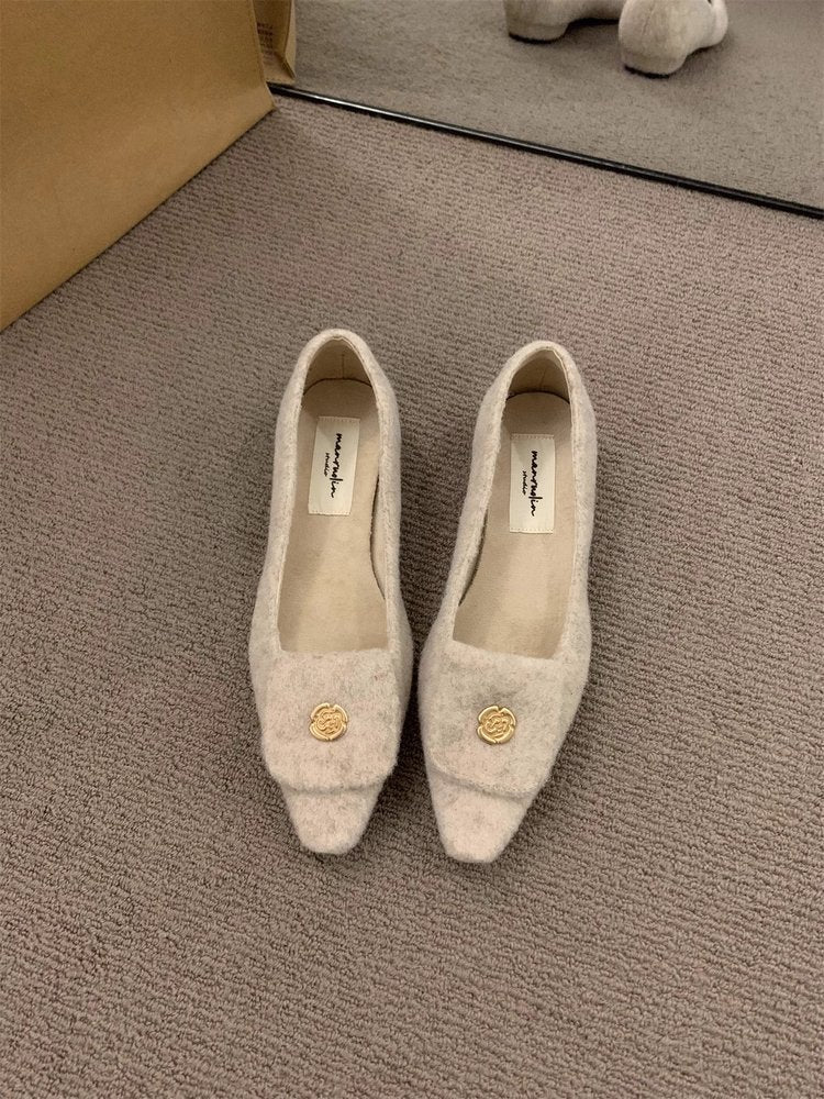 Damen elegante Ballerinas aus Filz mit dekorativem Riemchen EB