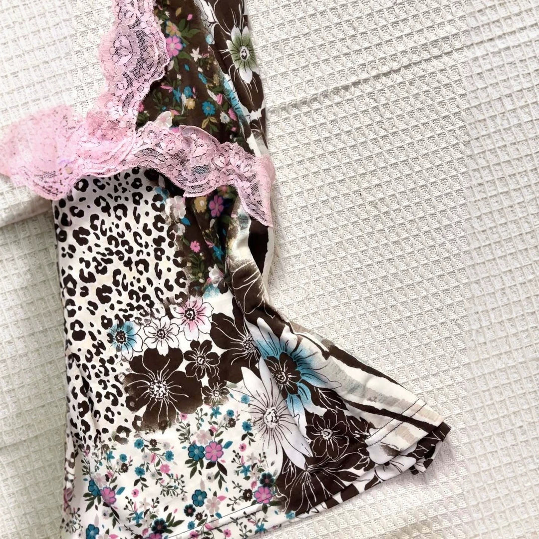 Damen Verspieltes Haltertop mit floralem und Leopardenmuster EB
