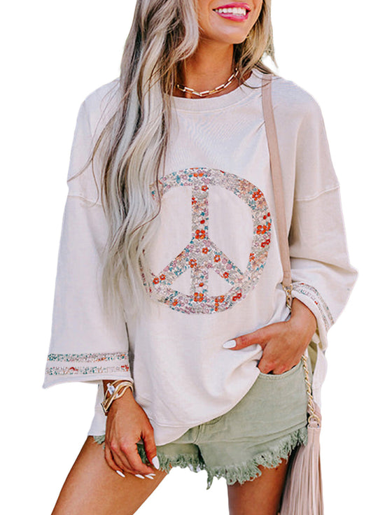 Damen Sweatshirt mit Floralem Peace-Zeichen EB