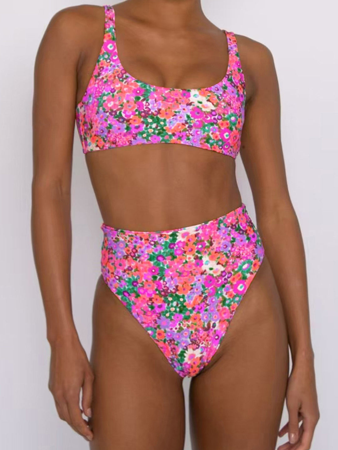 Damen Hochtailliertes Bikini-Set mit floralem Design EB