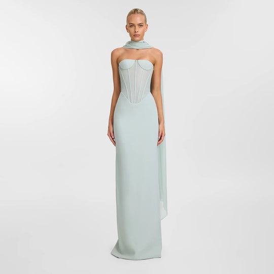 Damen Körpernahes Maxikleid mit eleganter Drapierung und innovativem Rückendesign EB